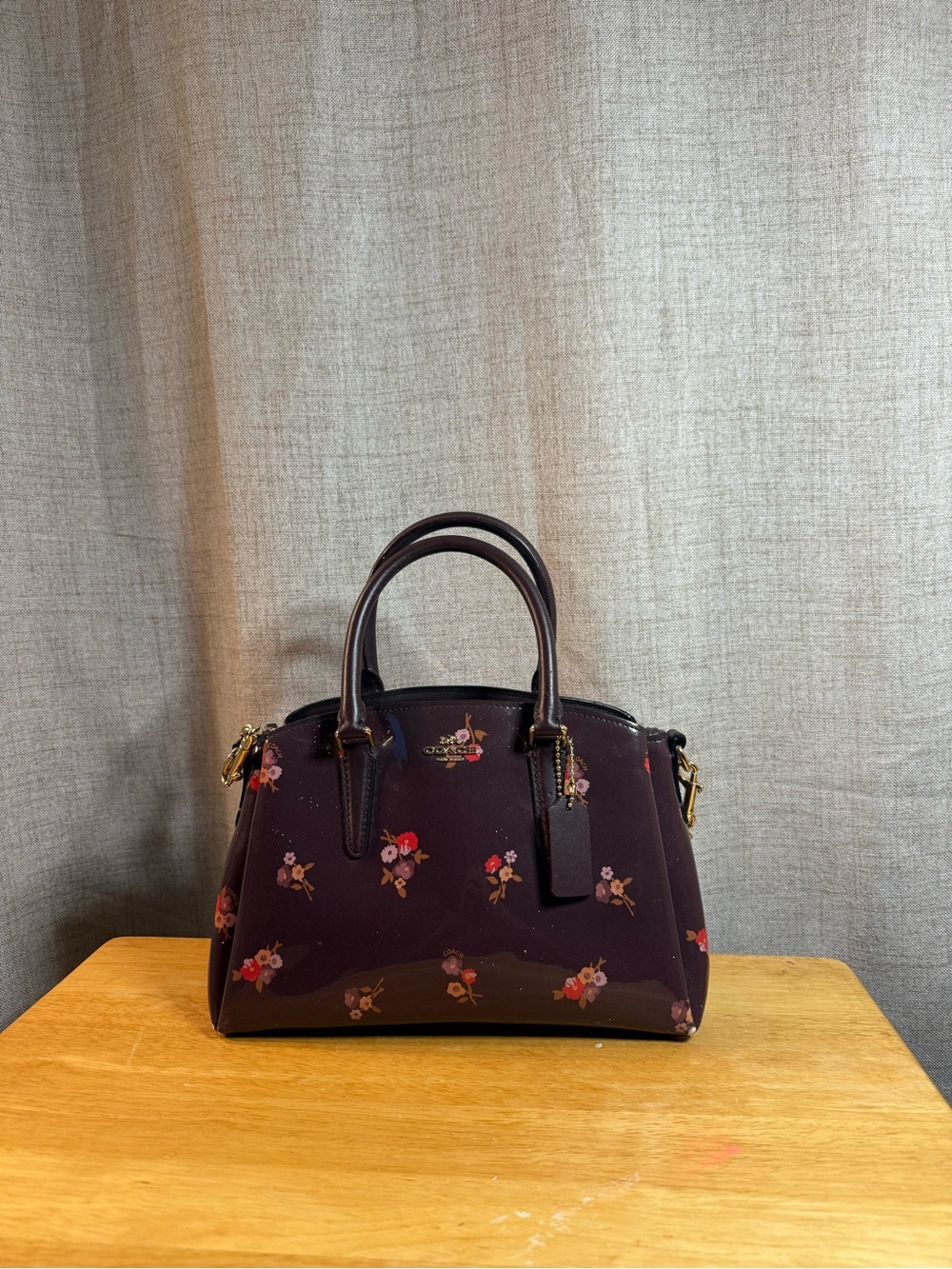 Coach Plum Floral Patent Dome Satchel
